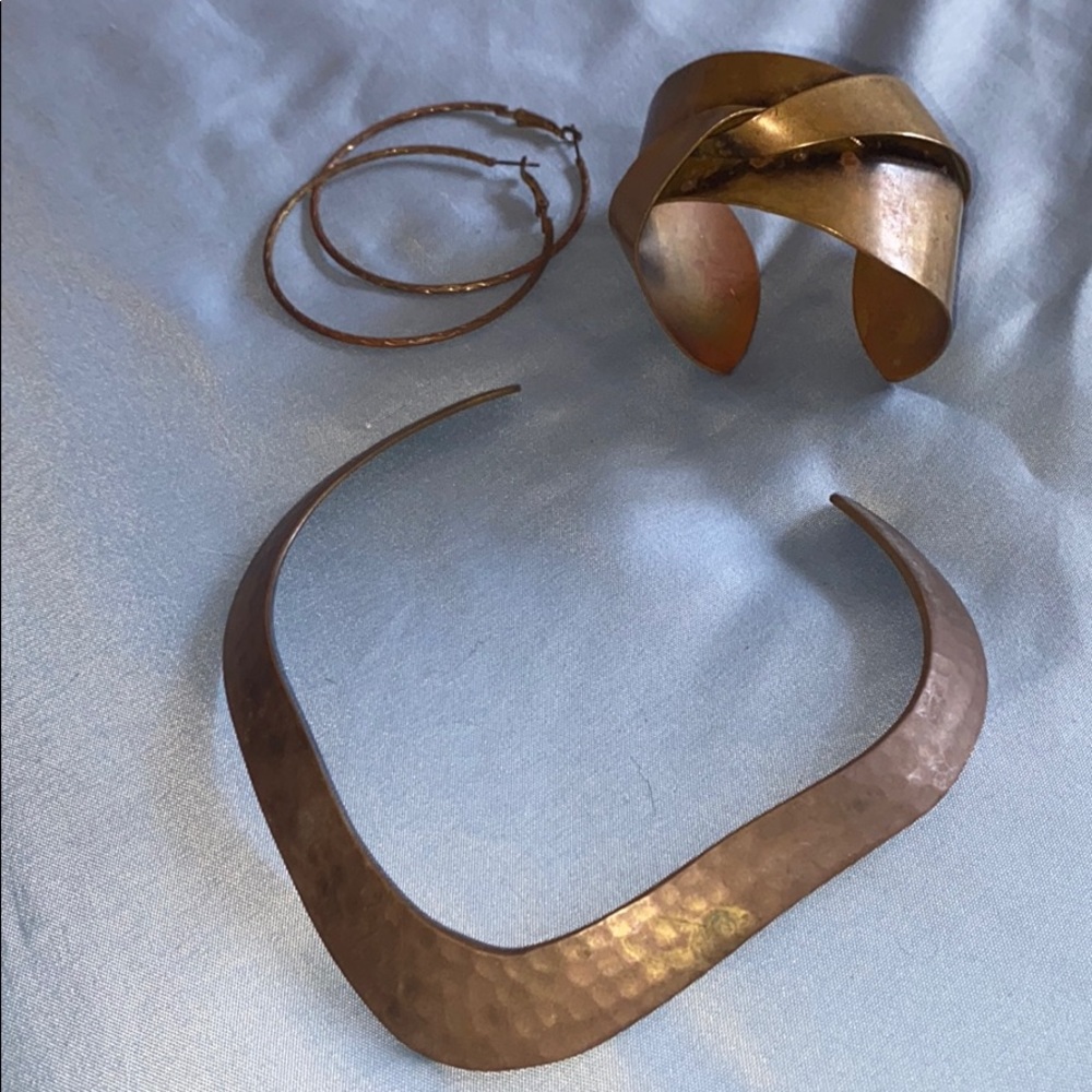 Brass necklace bracelet earring set